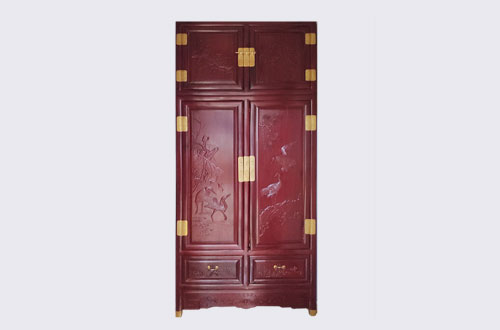 禹州高端中式家居装修深红色纯实木衣柜
